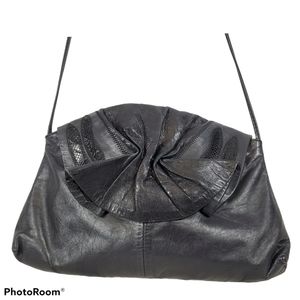 Vintage Leather Ruffled Crossbody Purse Velvet